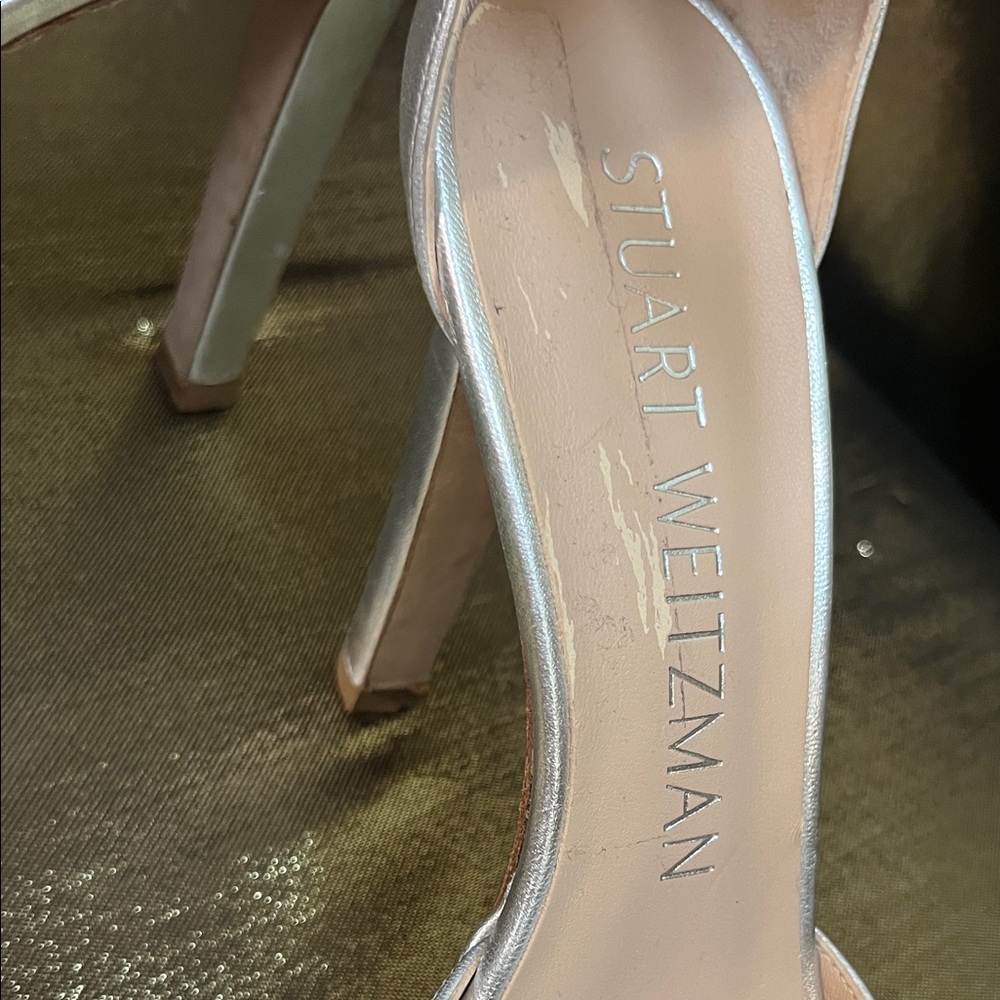 Stuart Weitzman Silver Metallic Platform Peep-Toe… - image 2